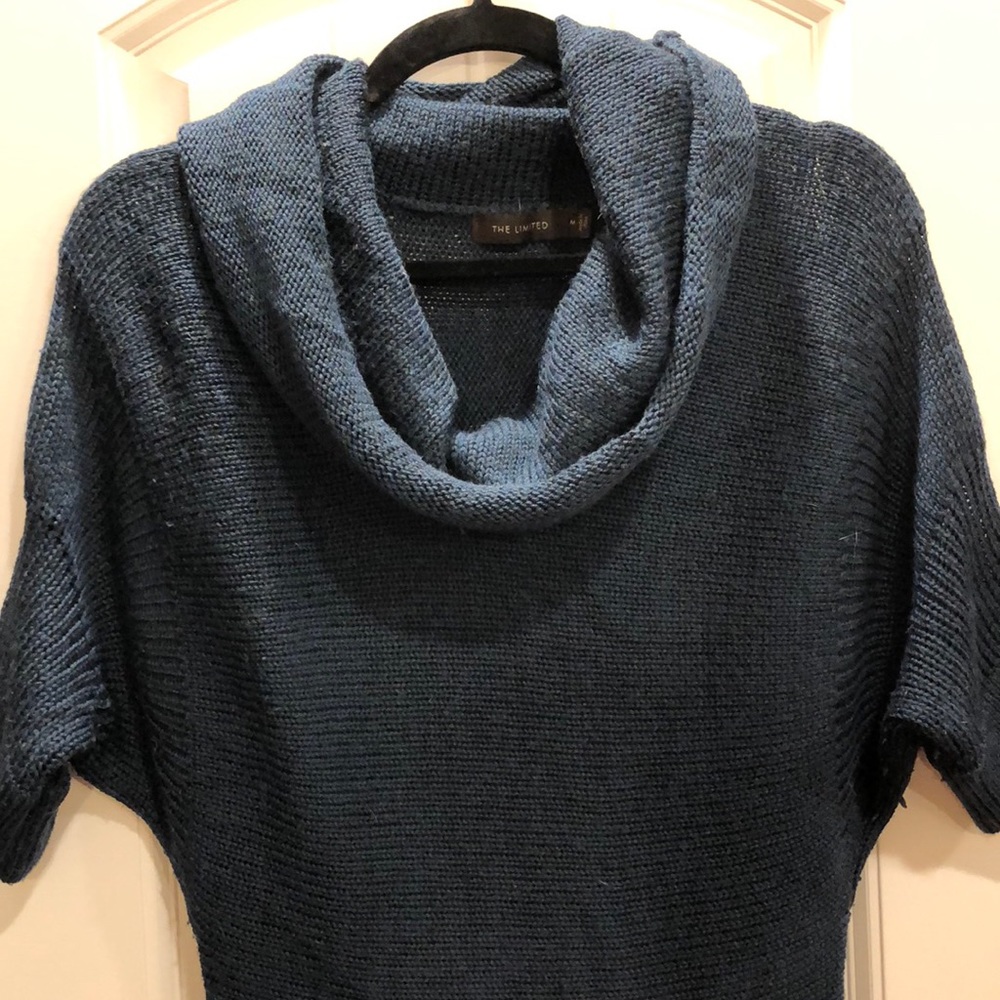 The Limited Teal Wool Blend Cowl Neck Short Sleeve Sweater Size M EUC Cozy